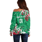 Personalized South Sydney Rabbitohs Rugby Off Shoulder Sweater Urban Street Graffiti Style - Distressed Splatter Elements