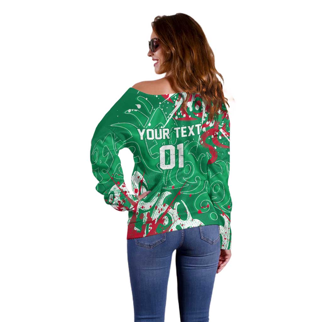 Personalized South Sydney Rabbitohs Rugby Off Shoulder Sweater Urban Street Graffiti Style - Distressed Splatter Elements
