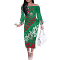 Personalized South Sydney Rabbitohs Rugby Off The Shoulder Long Sleeve Dress Urban Street Graffiti Style - Distressed Splatter Elements