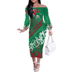 Personalized South Sydney Rabbitohs Rugby Off The Shoulder Long Sleeve Dress Urban Street Graffiti Style - Distressed Splatter Elements
