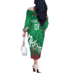 Personalized South Sydney Rabbitohs Rugby Off The Shoulder Long Sleeve Dress Urban Street Graffiti Style - Distressed Splatter Elements
