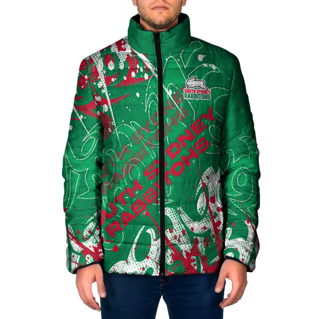 Personalized South Sydney Rabbitohs Rugby Padded Jacket Urban Street Graffiti Style - Distressed Splatter Elements