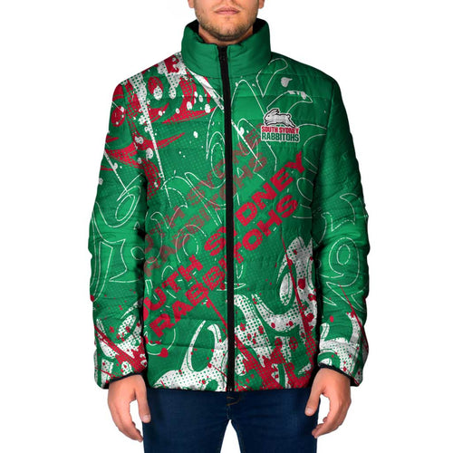 Personalized South Sydney Rabbitohs Rugby Padded Jacket Urban Street Graffiti Style - Distressed Splatter Elements