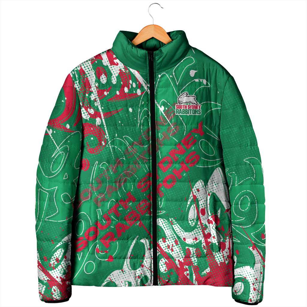 Personalized South Sydney Rabbitohs Rugby Padded Jacket Urban Street Graffiti Style - Distressed Splatter Elements