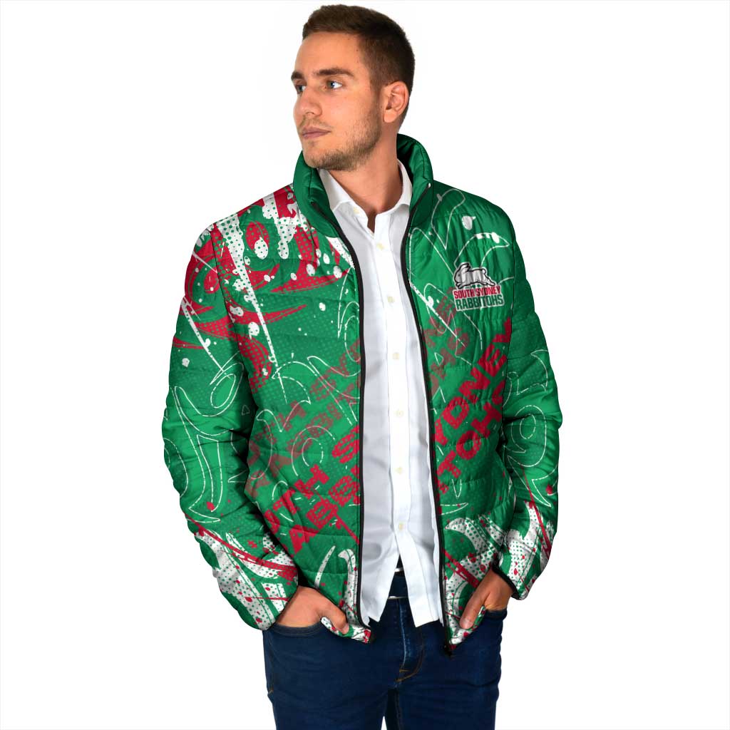 Personalized South Sydney Rabbitohs Rugby Padded Jacket Urban Street Graffiti Style - Distressed Splatter Elements