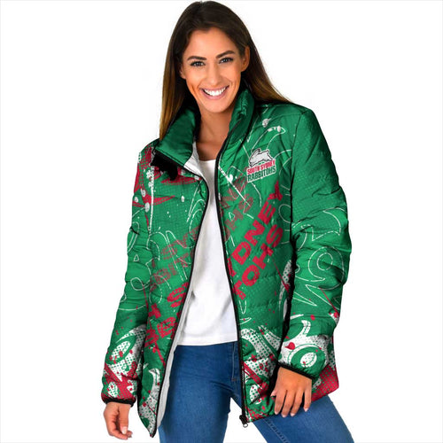 Personalized South Sydney Rabbitohs Rugby Padded Jacket Urban Street Graffiti Style - Distressed Splatter Elements