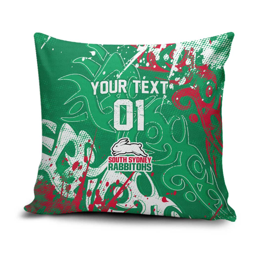 Personalized South Sydney Rabbitohs Rugby Pillow Cover Urban Street Graffiti Style - Distressed Splatter Elements