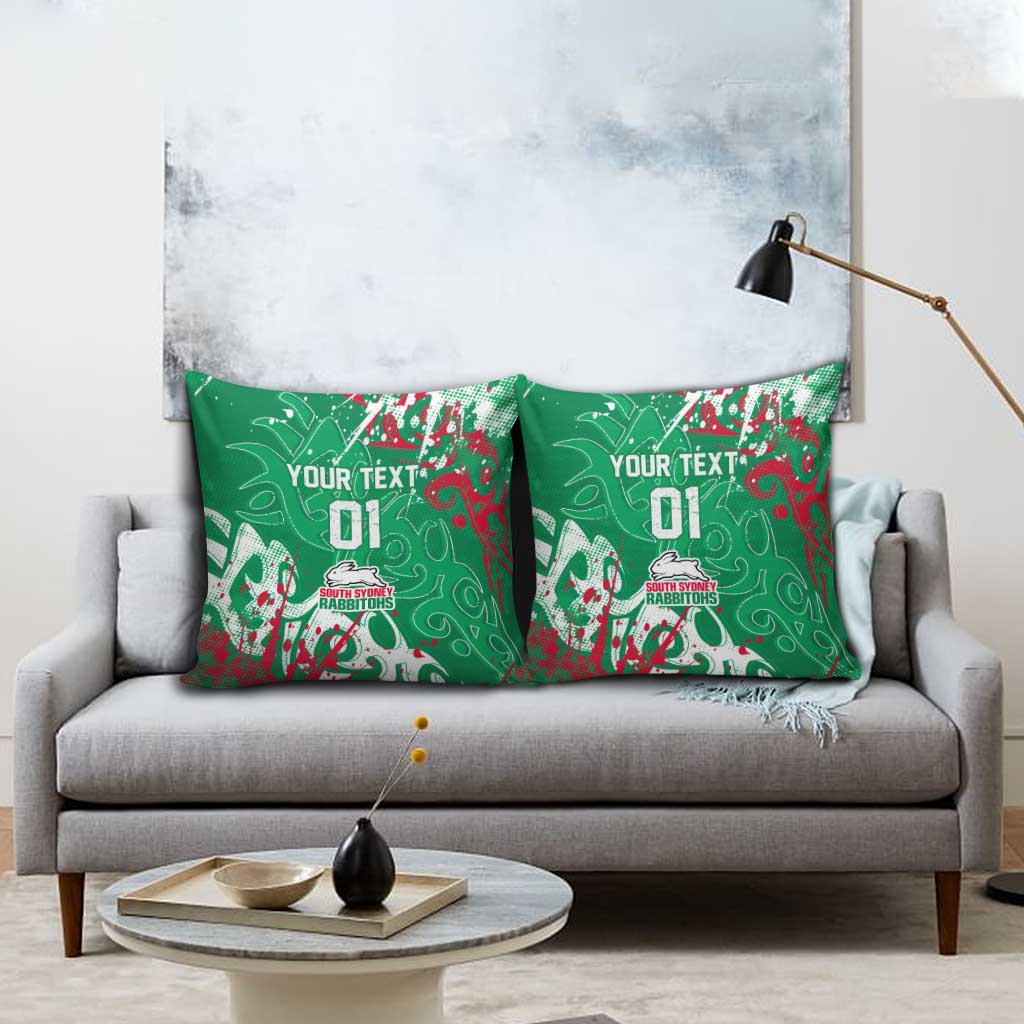 Personalized South Sydney Rabbitohs Rugby Pillow Cover Urban Street Graffiti Style - Distressed Splatter Elements