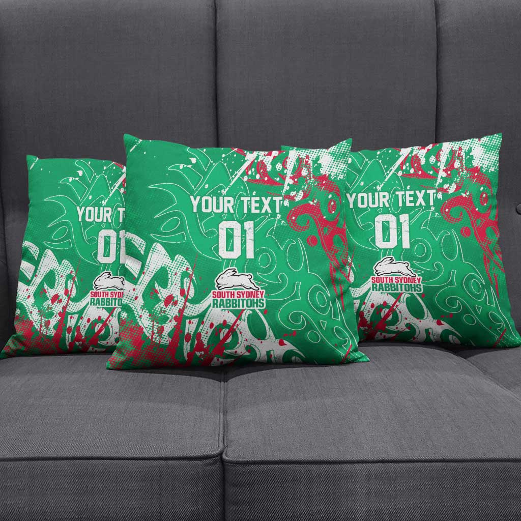 Personalized South Sydney Rabbitohs Rugby Pillow Cover Urban Street Graffiti Style - Distressed Splatter Elements