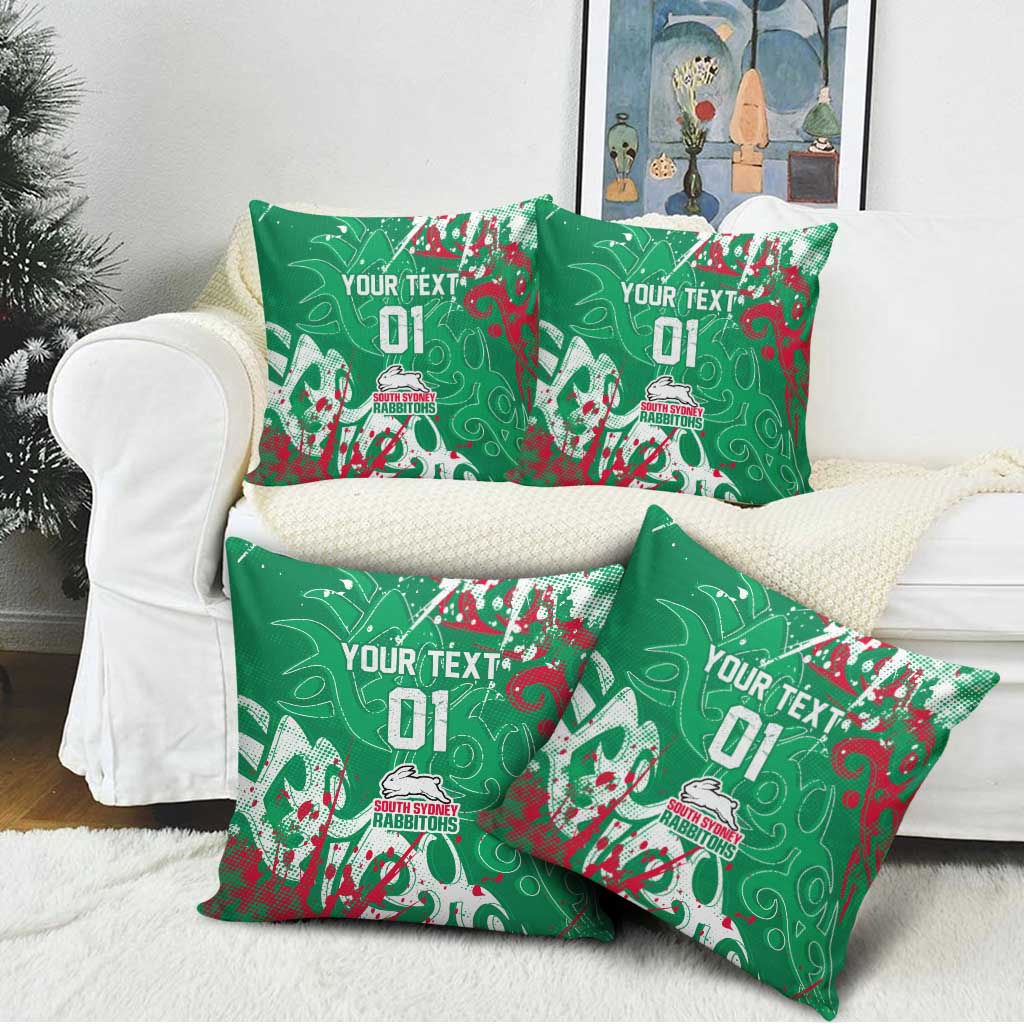 Personalized South Sydney Rabbitohs Rugby Pillow Cover Urban Street Graffiti Style - Distressed Splatter Elements
