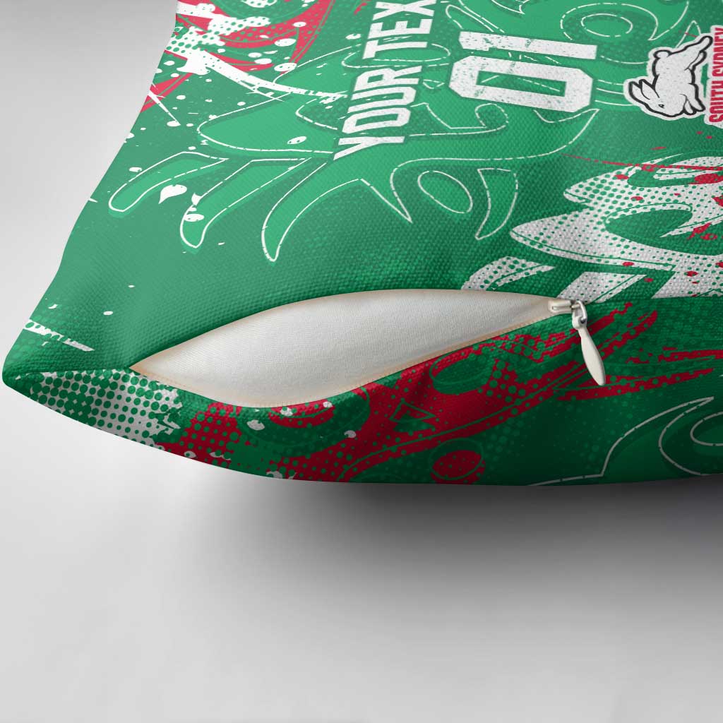 Personalized South Sydney Rabbitohs Rugby Pillow Cover Urban Street Graffiti Style - Distressed Splatter Elements