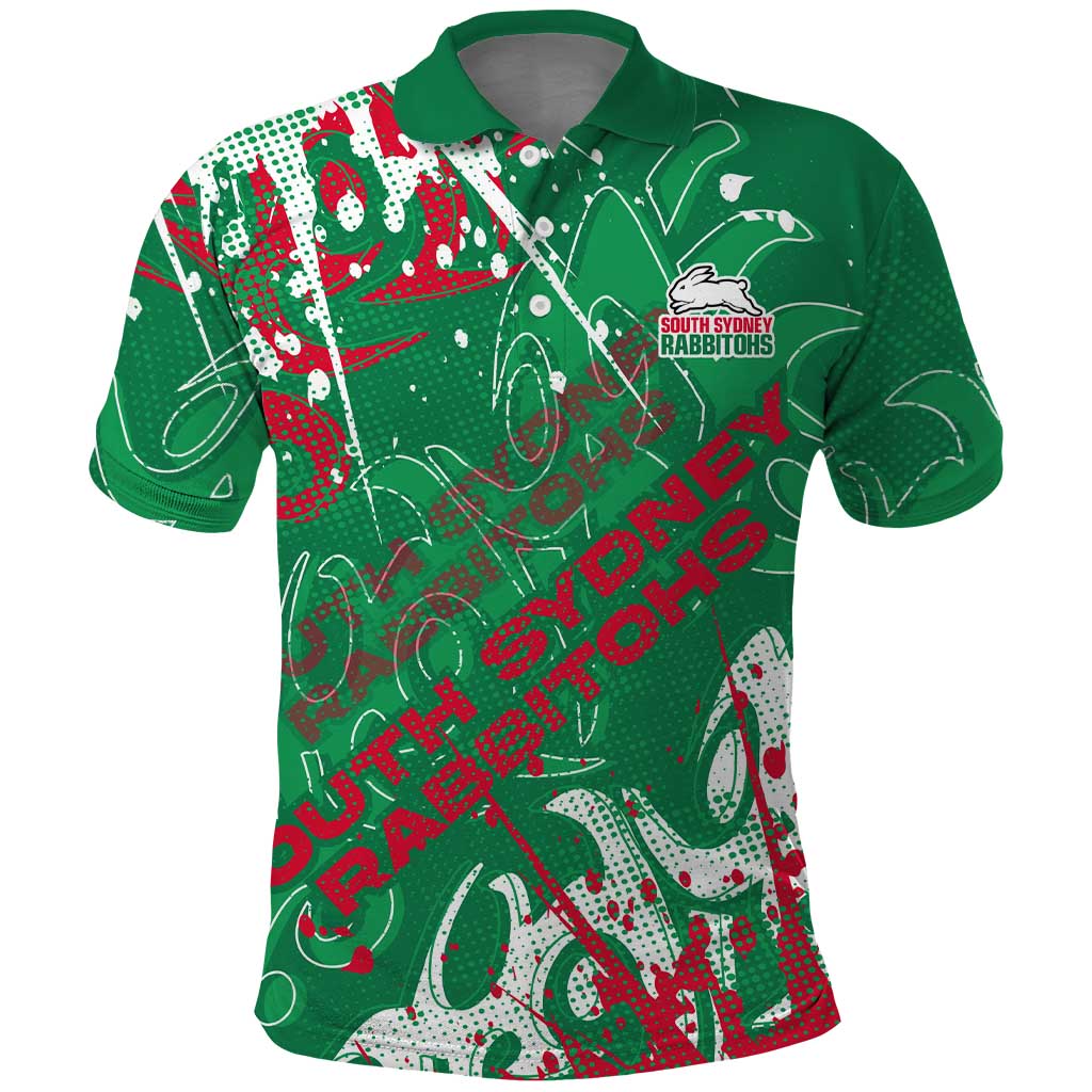 Personalized South Sydney Rabbitohs Rugby Polo Shirt Urban Street Graffiti Style - Distressed Splatter Elements