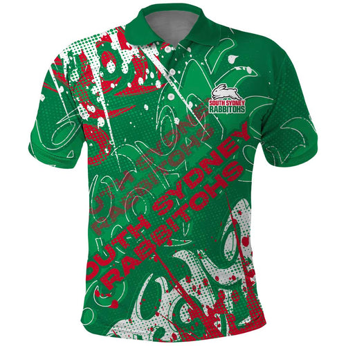Personalized South Sydney Rabbitohs Rugby Polo Shirt Urban Street Graffiti Style - Distressed Splatter Elements