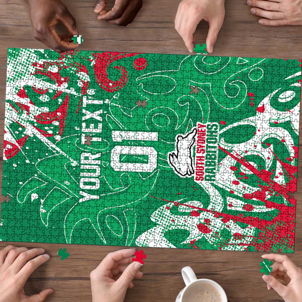 Personalized South Sydney Rabbitohs Rugby Puzzle Urban Street Graffiti Style - Distressed Splatter Elements