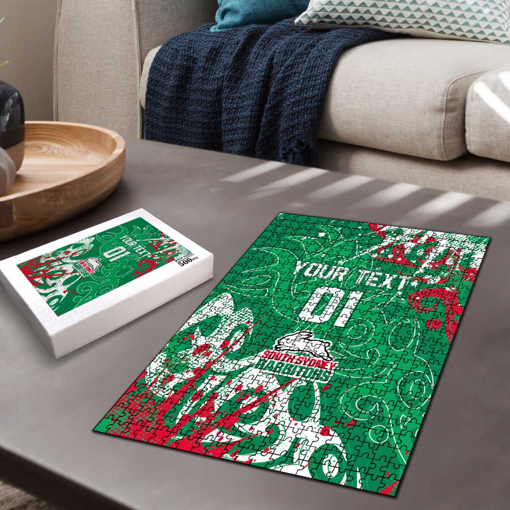 Personalized South Sydney Rabbitohs Rugby Puzzle Urban Street Graffiti Style - Distressed Splatter Elements