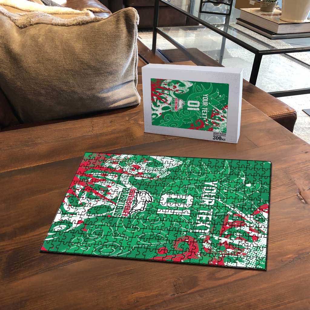 Personalized South Sydney Rabbitohs Rugby Puzzle Urban Street Graffiti Style - Distressed Splatter Elements