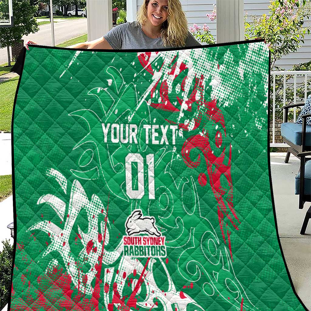 Personalized South Sydney Rabbitohs Rugby Quilt Urban Street Graffiti Style - Distressed Splatter Elements