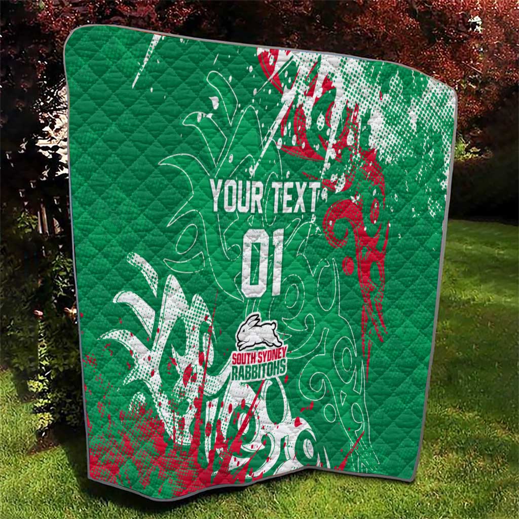 Personalized South Sydney Rabbitohs Rugby Quilt Urban Street Graffiti Style - Distressed Splatter Elements