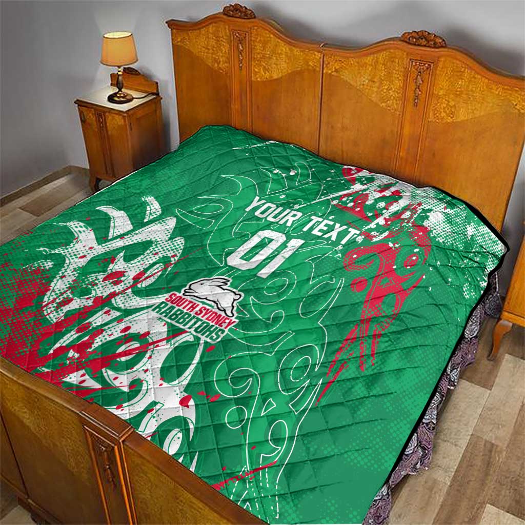 Personalized South Sydney Rabbitohs Rugby Quilt Urban Street Graffiti Style - Distressed Splatter Elements