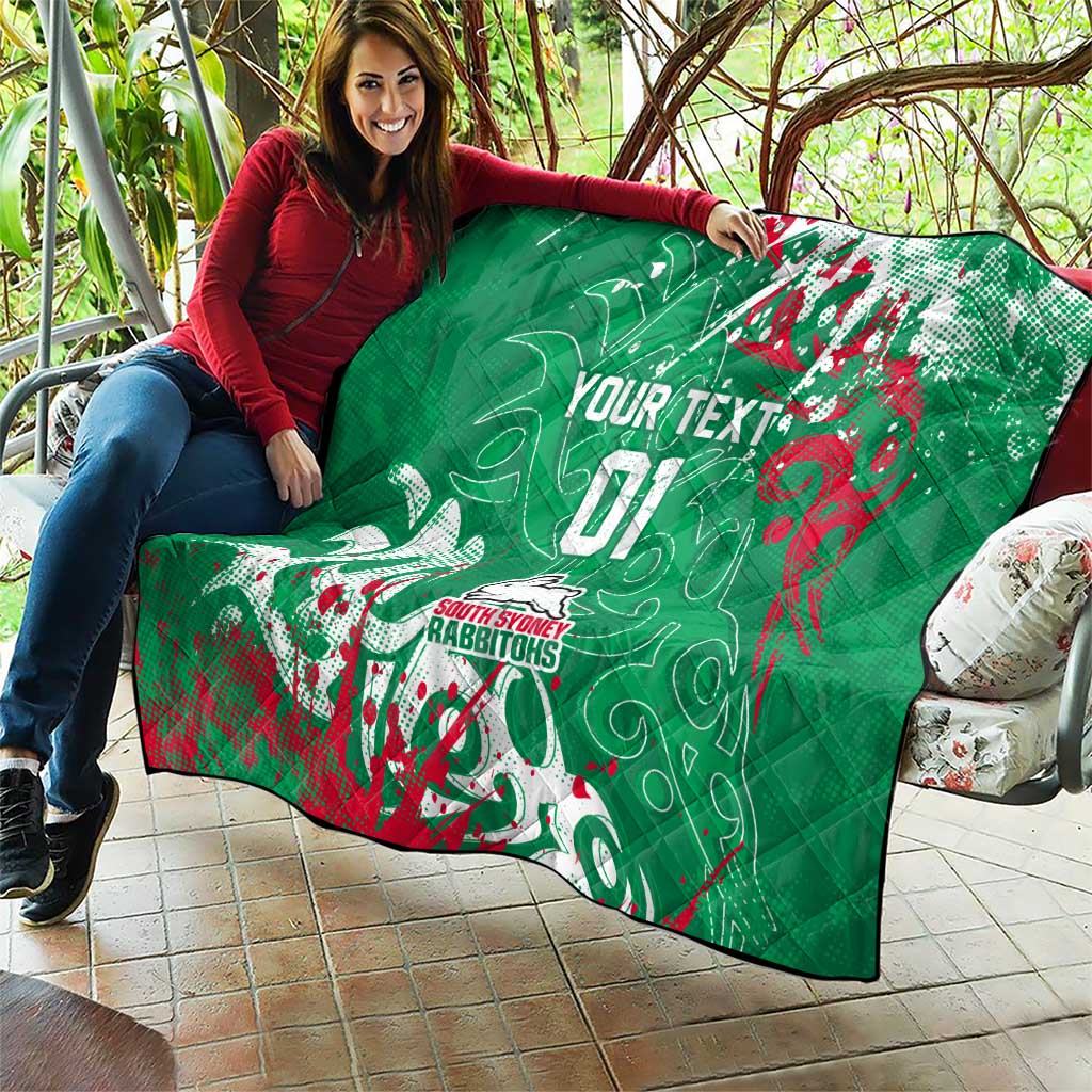 Personalized South Sydney Rabbitohs Rugby Quilt Urban Street Graffiti Style - Distressed Splatter Elements