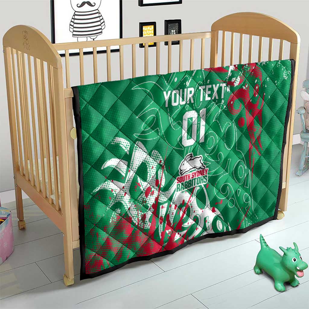 Personalized South Sydney Rabbitohs Rugby Quilt Urban Street Graffiti Style - Distressed Splatter Elements