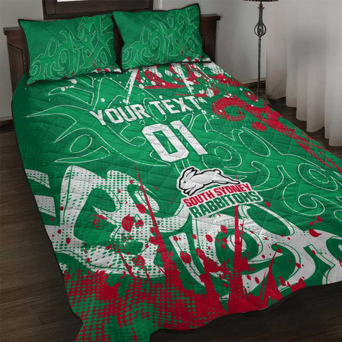 Personalized South Sydney Rabbitohs Rugby Quilt Bed Set Urban Street Graffiti Style - Distressed Splatter Elements