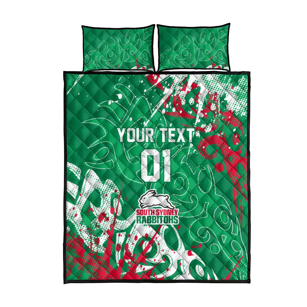 Personalized South Sydney Rabbitohs Rugby Quilt Bed Set Urban Street Graffiti Style - Distressed Splatter Elements