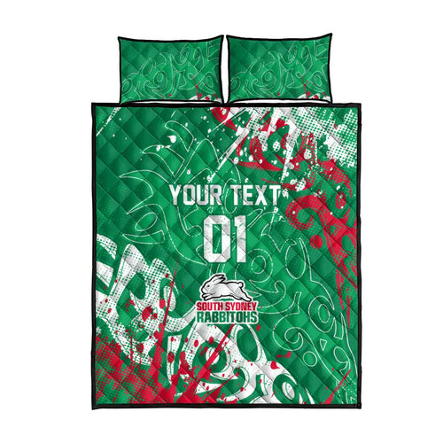 Personalized South Sydney Rabbitohs Rugby Quilt Bed Set Urban Street Graffiti Style - Distressed Splatter Elements
