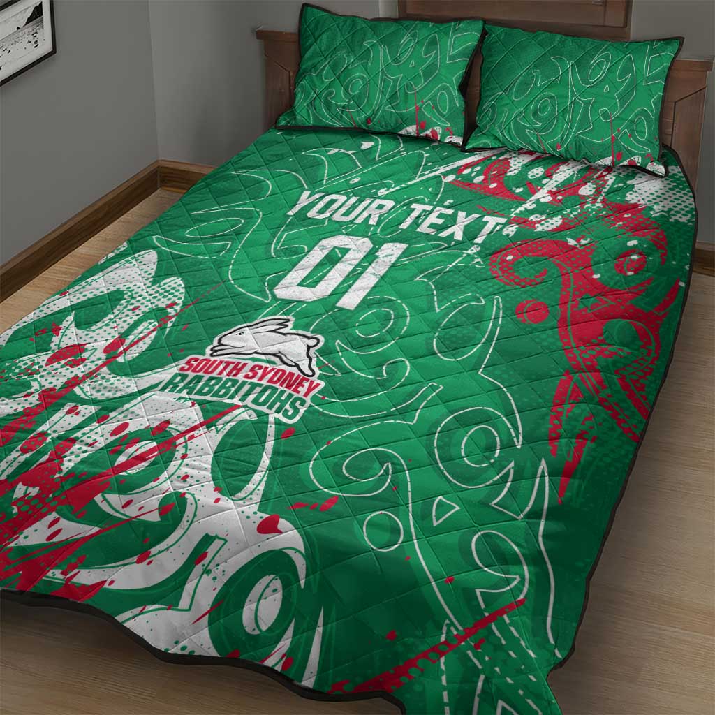 Personalized South Sydney Rabbitohs Rugby Quilt Bed Set Urban Street Graffiti Style - Distressed Splatter Elements