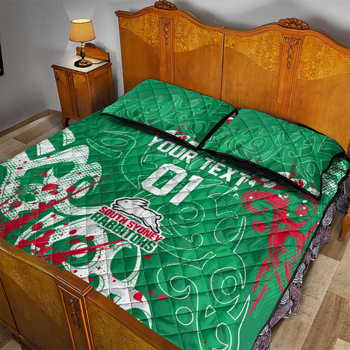 Personalized South Sydney Rabbitohs Rugby Quilt Bed Set Urban Street Graffiti Style - Distressed Splatter Elements