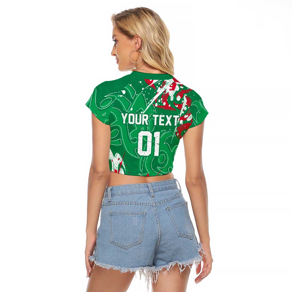 Personalized South Sydney Rabbitohs Rugby Raglan Cropped T Shirt Urban Street Graffiti Style - Distressed Splatter Elements