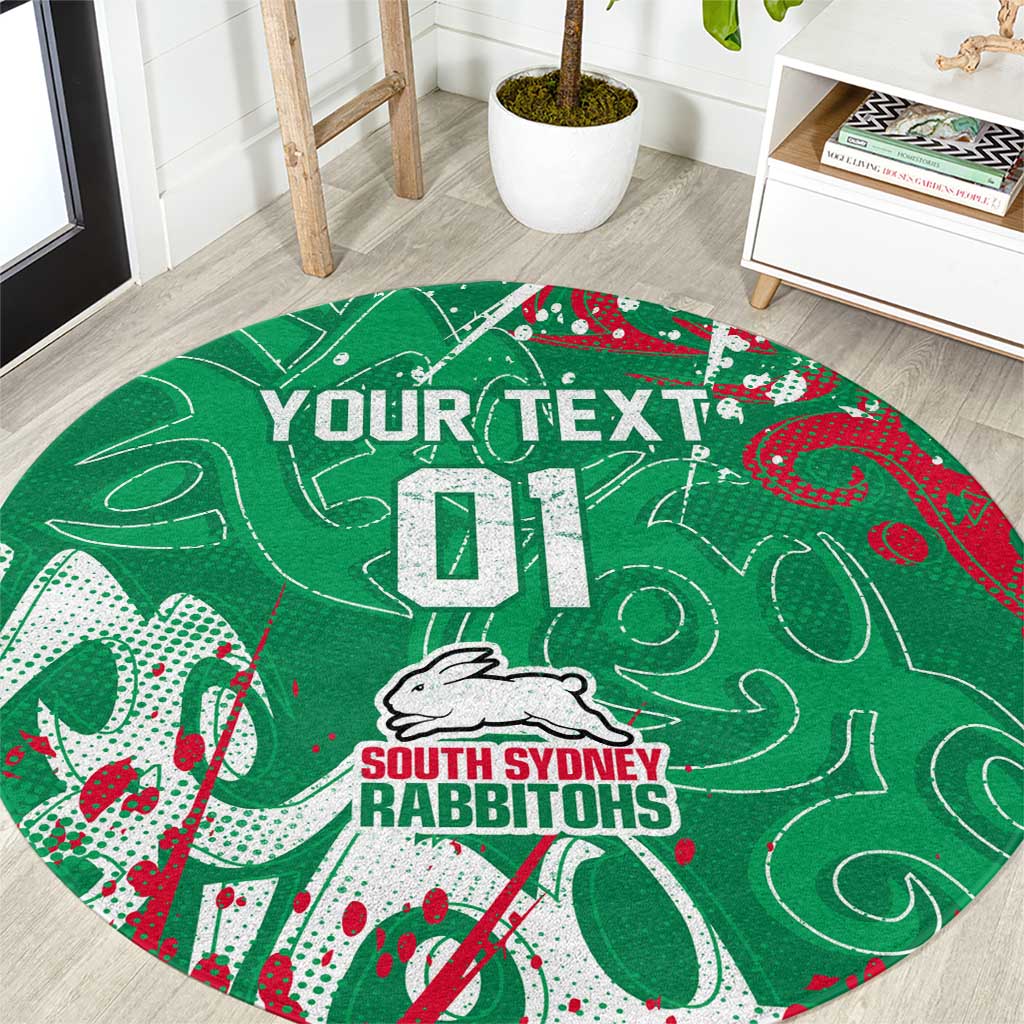 Personalized South Sydney Rabbitohs Rugby Round Carpet Urban Street Graffiti Style - Distressed Splatter Elements