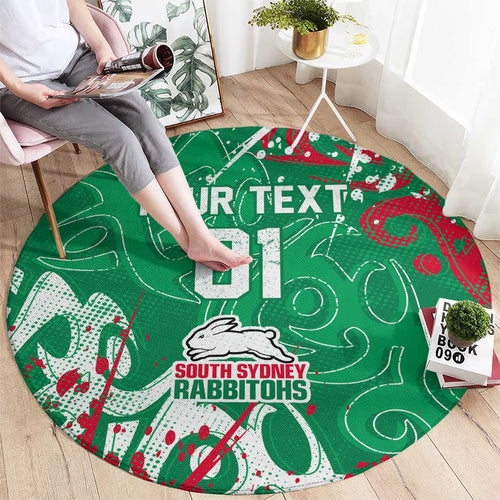 Personalized South Sydney Rabbitohs Rugby Round Carpet Urban Street Graffiti Style - Distressed Splatter Elements