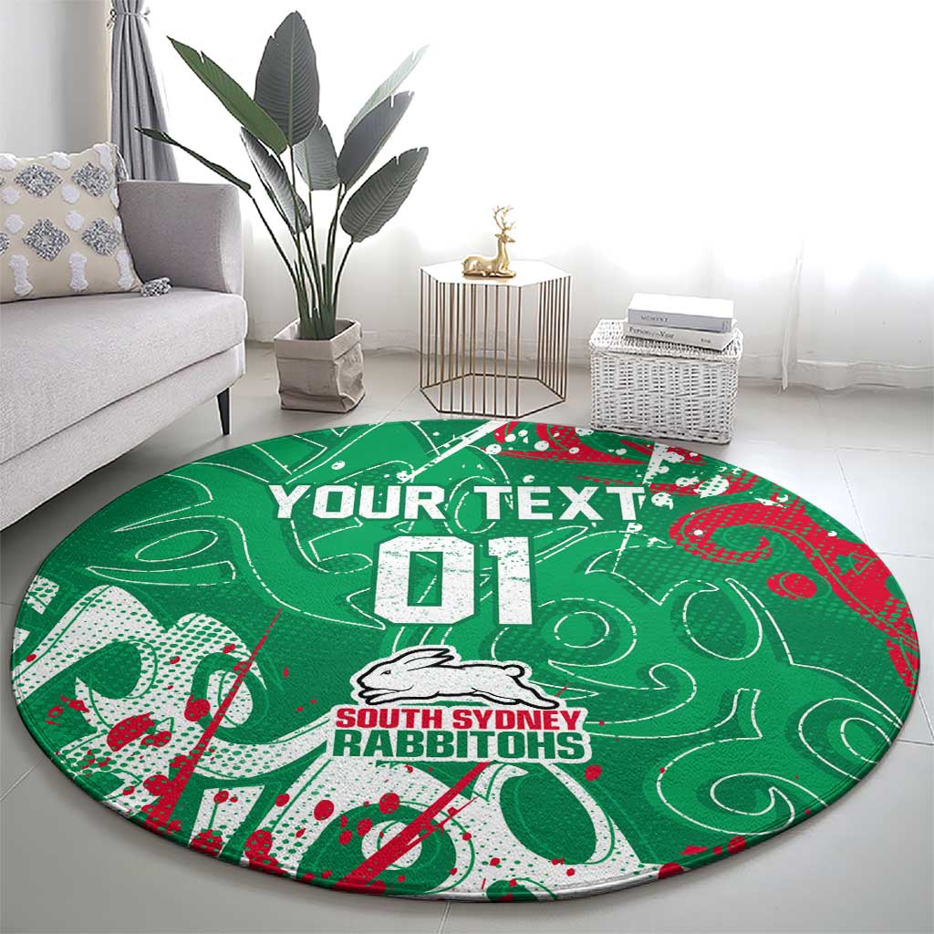 Personalized South Sydney Rabbitohs Rugby Round Carpet Urban Street Graffiti Style - Distressed Splatter Elements