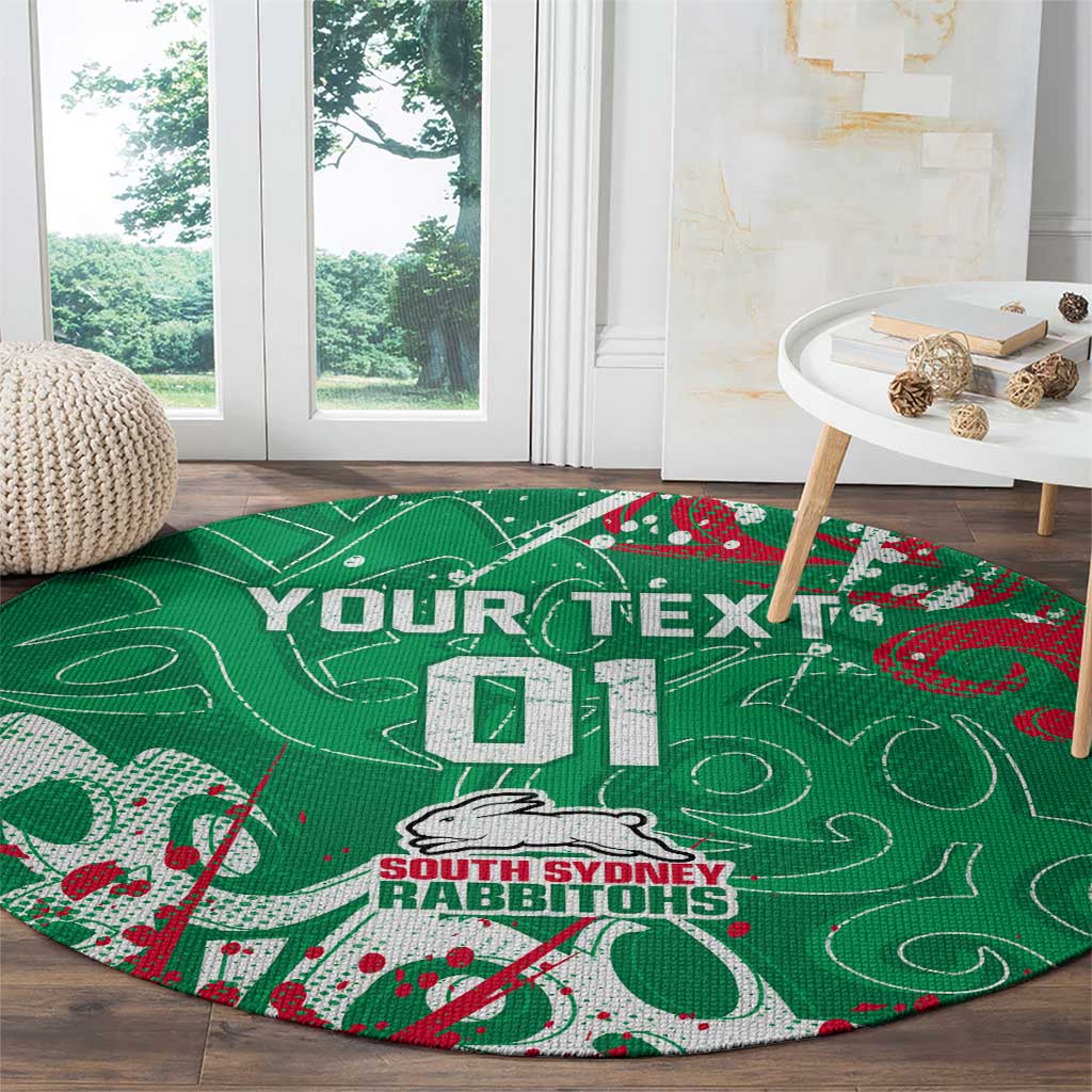 Personalized South Sydney Rabbitohs Rugby Round Carpet Urban Street Graffiti Style - Distressed Splatter Elements