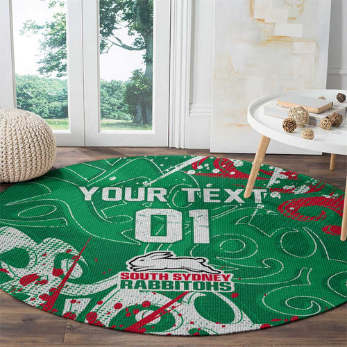 Personalized South Sydney Rabbitohs Rugby Round Carpet Urban Street Graffiti Style - Distressed Splatter Elements