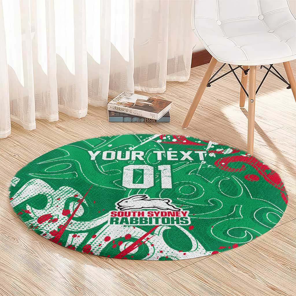Personalized South Sydney Rabbitohs Rugby Round Carpet Urban Street Graffiti Style - Distressed Splatter Elements