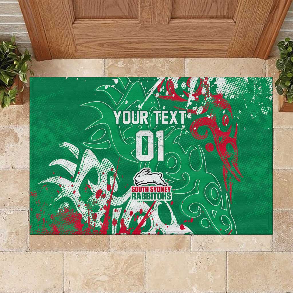Personalized South Sydney Rabbitohs Rugby Rubber Doormat Urban Street Graffiti Style - Distressed Splatter Elements