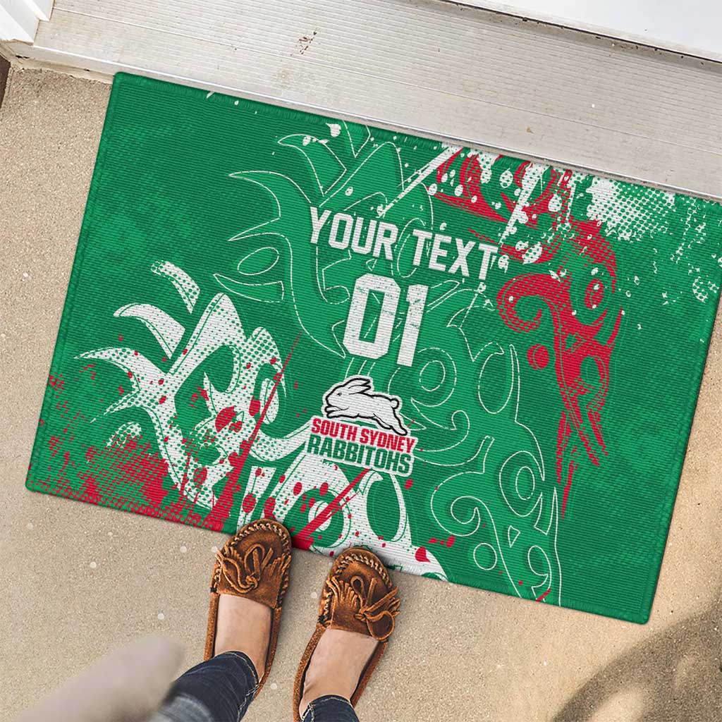 Personalized South Sydney Rabbitohs Rugby Rubber Doormat Urban Street Graffiti Style - Distressed Splatter Elements