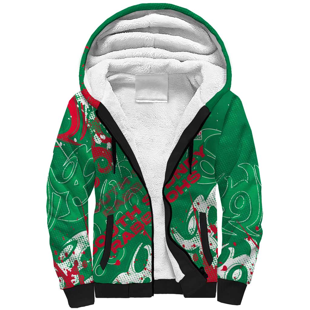 Personalized South Sydney Rabbitohs Rugby Sherpa Hoodie Urban Street Graffiti Style - Distressed Splatter Elements