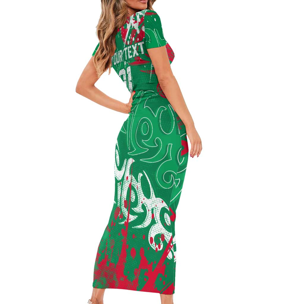 Personalized South Sydney Rabbitohs Rugby Short Sleeve Bodycon Dress Urban Street Graffiti Style - Distressed Splatter Elements