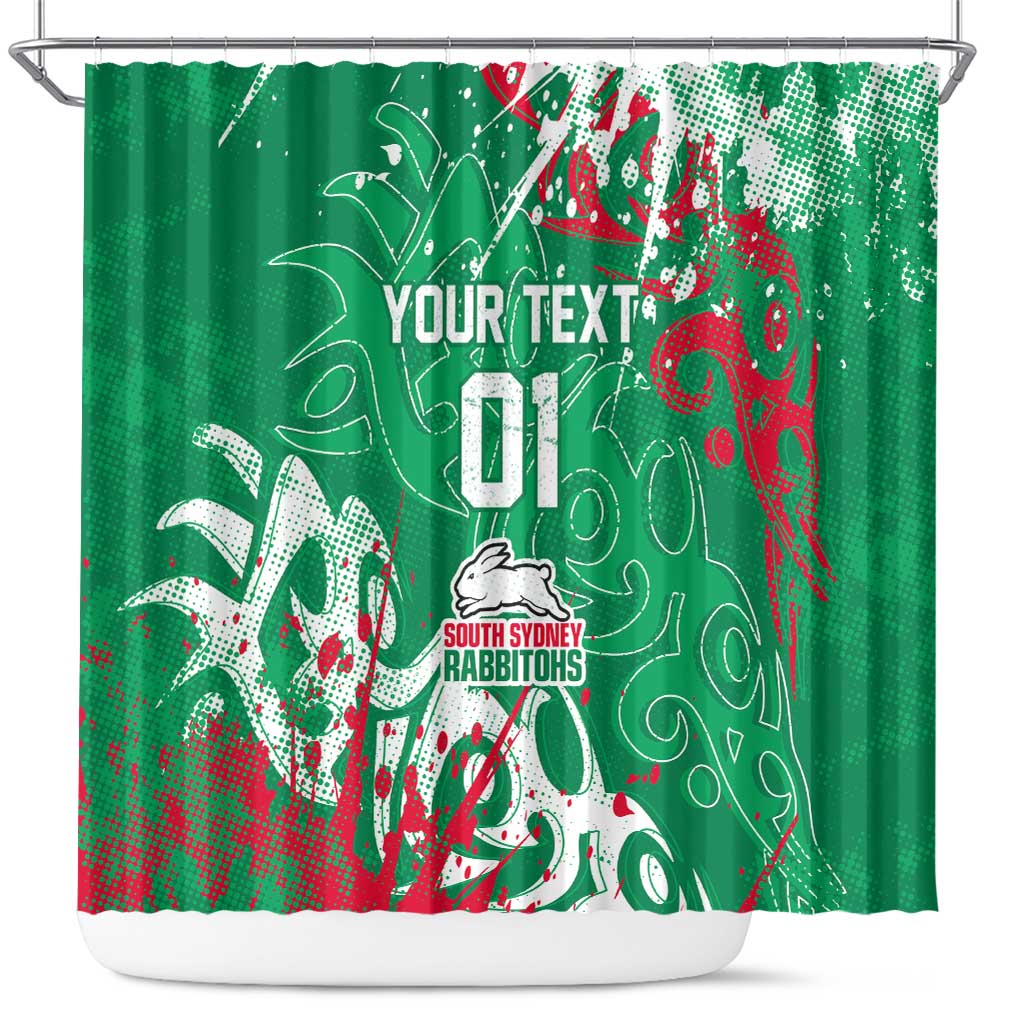 Personalized South Sydney Rabbitohs Rugby Shower Curtain Urban Street Graffiti Style - Distressed Splatter Elements