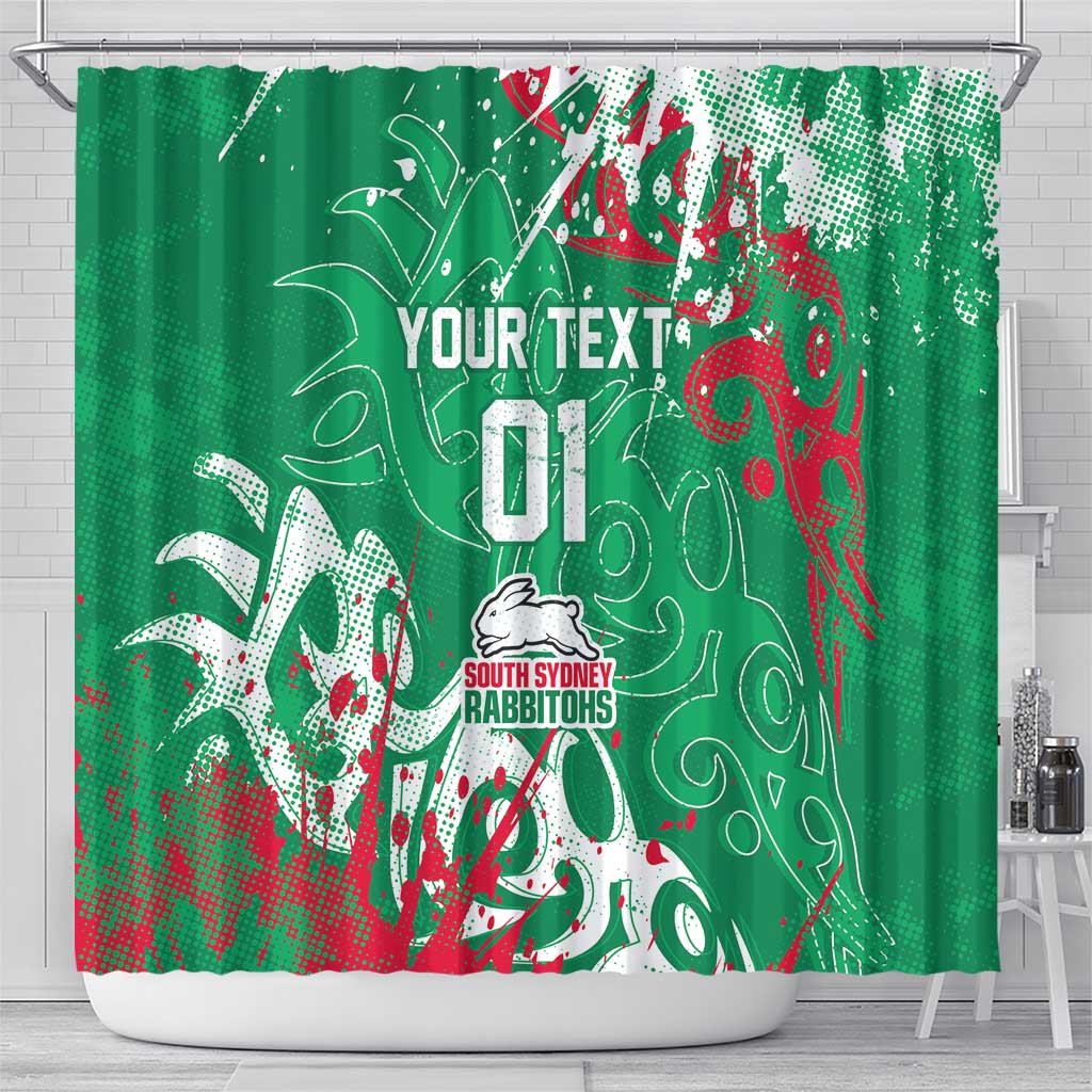 Personalized South Sydney Rabbitohs Rugby Shower Curtain Urban Street Graffiti Style - Distressed Splatter Elements