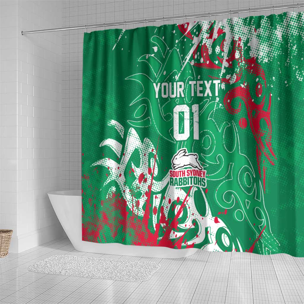 Personalized South Sydney Rabbitohs Rugby Shower Curtain Urban Street Graffiti Style - Distressed Splatter Elements