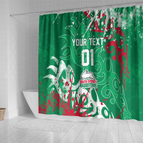 Personalized South Sydney Rabbitohs Rugby Shower Curtain Urban Street Graffiti Style - Distressed Splatter Elements