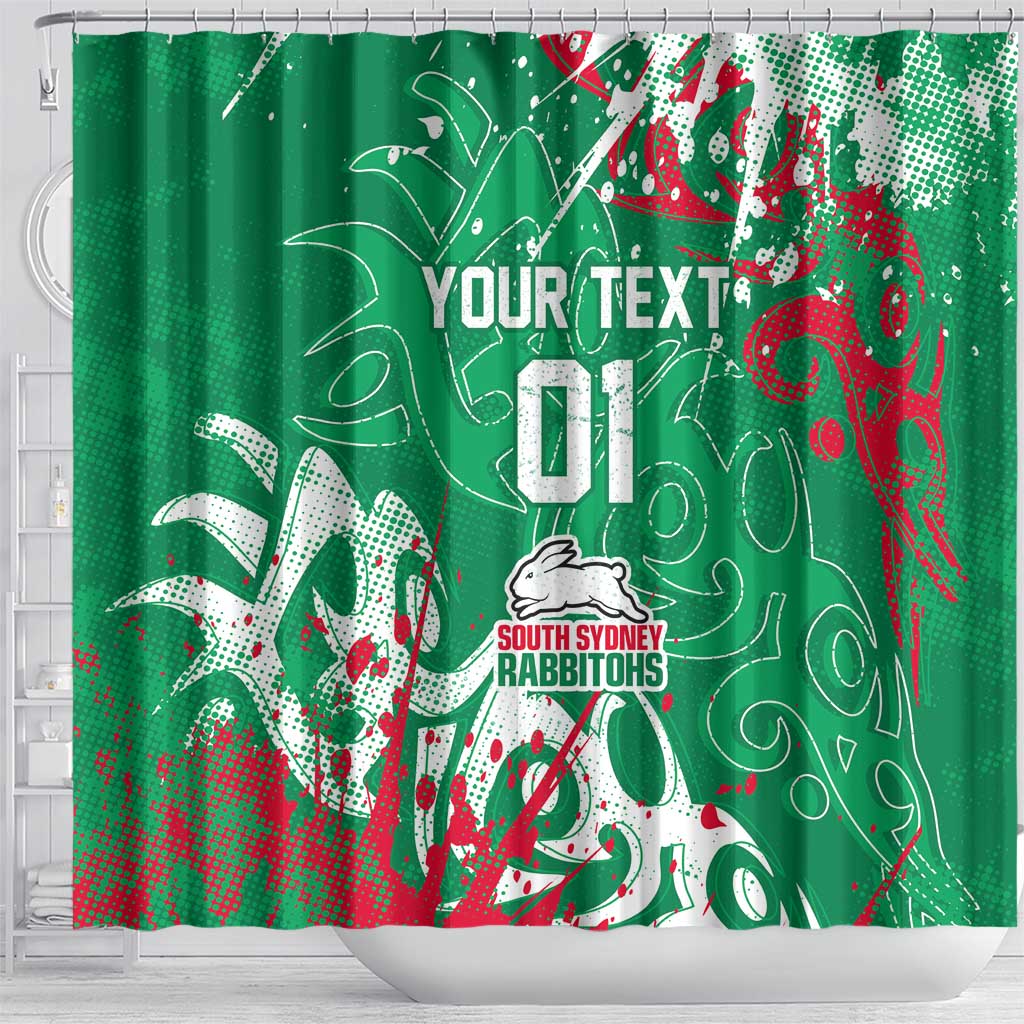 Personalized South Sydney Rabbitohs Rugby Shower Curtain Urban Street Graffiti Style - Distressed Splatter Elements