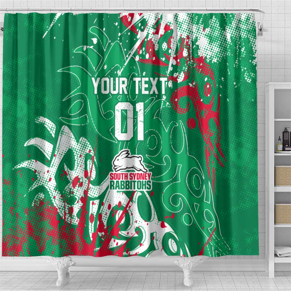 Personalized South Sydney Rabbitohs Rugby Shower Curtain Urban Street Graffiti Style - Distressed Splatter Elements