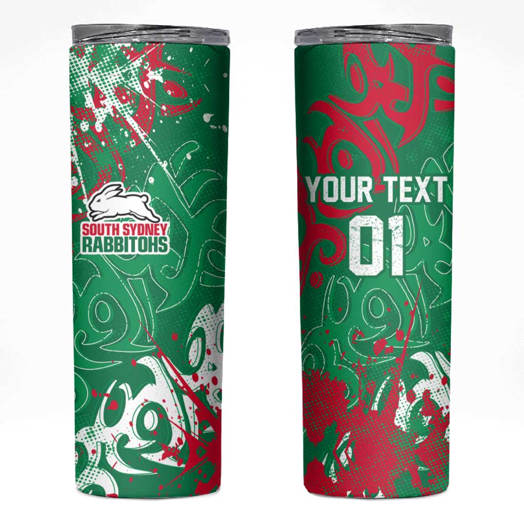 Personalized South Sydney Rabbitohs Rugby Skinny Tumbler Urban Street Graffiti Style - Distressed Splatter Elements