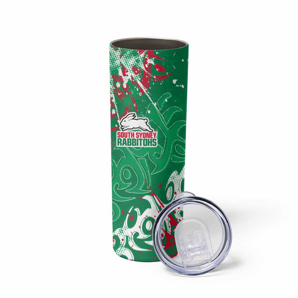 Personalized South Sydney Rabbitohs Rugby Skinny Tumbler Urban Street Graffiti Style - Distressed Splatter Elements