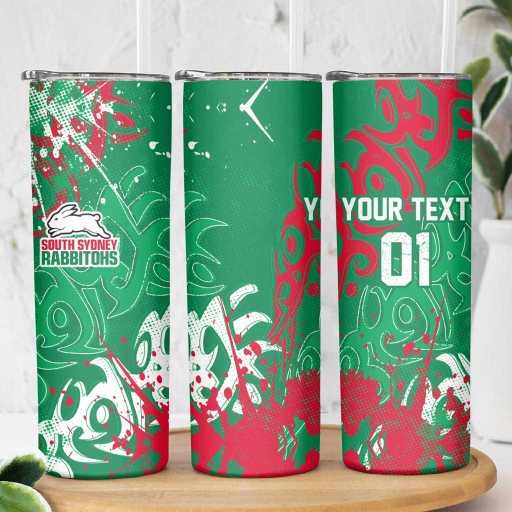 Personalized South Sydney Rabbitohs Rugby Skinny Tumbler Urban Street Graffiti Style - Distressed Splatter Elements